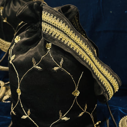 Black mashru embroidered potli