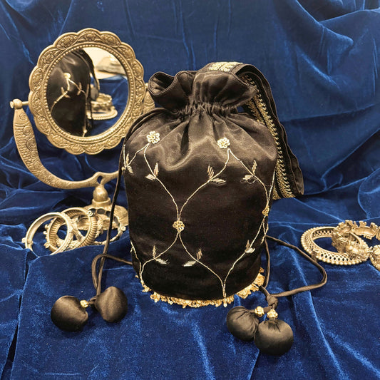 Black mashru embroidered potli