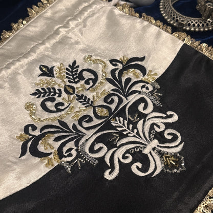 Black & white hand embroidered potli