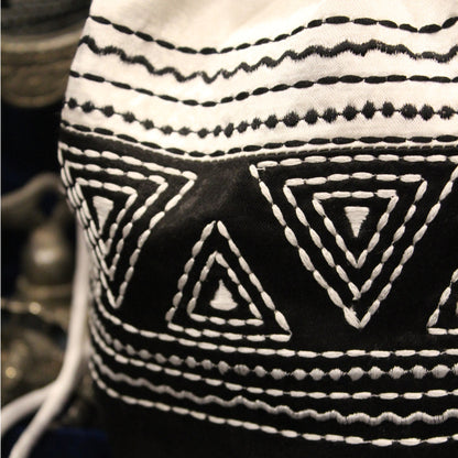 Black & white hand embroidered potli