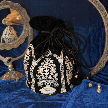 Black velvet embroidered Potli