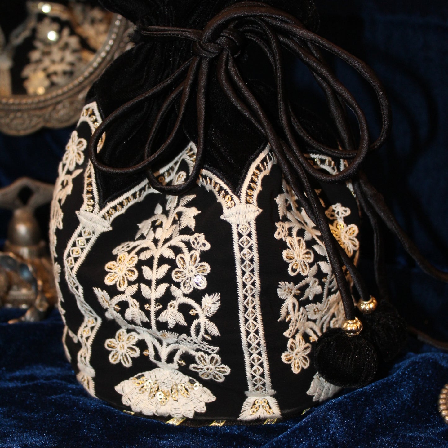 Black velvet embroidered Potli