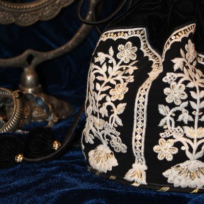 Black velvet embroidered Potli