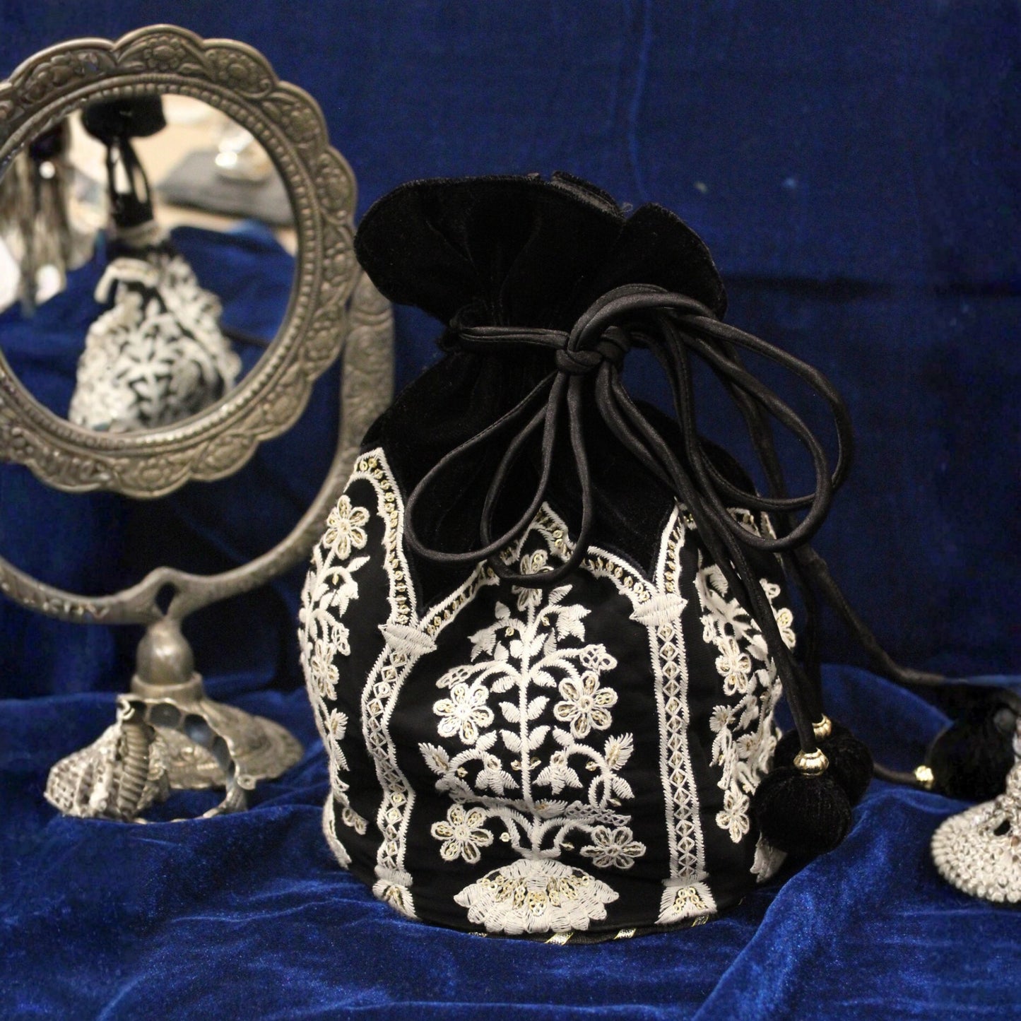 Black velvet embroidered Potli