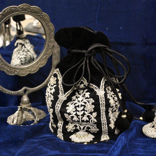 Black velvet embroidered Potli