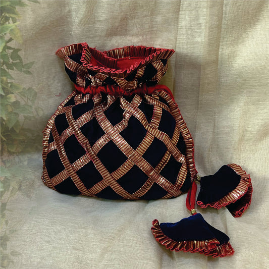 Velvet Potli with gota detailing