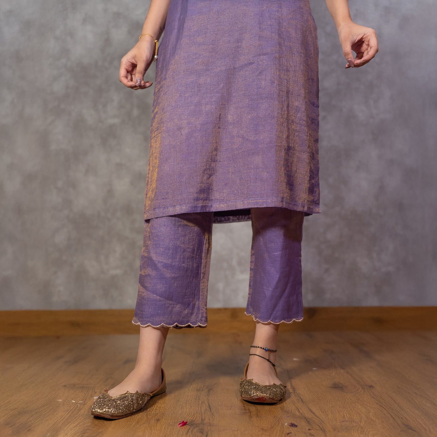 Purple Tissue Chanderi Tonal Kurta set with Dupatta