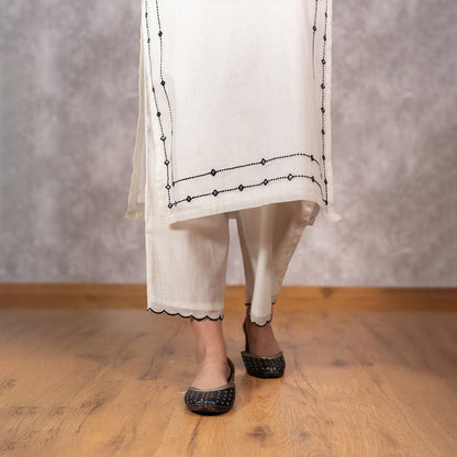 White Chanderi Mirrorwork embroidered Kurta set with Dupatta