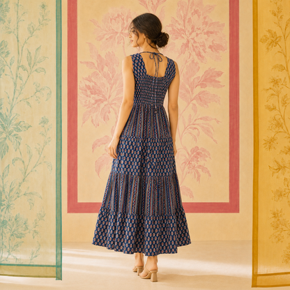 Blue Cotton Tiered Dress