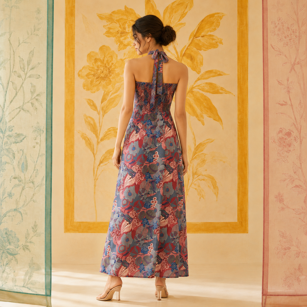 Multicolored Abstract Halter Neck Dress