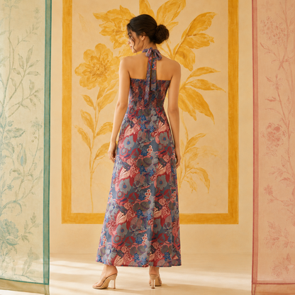 Multicolored Abstract Halter Neck Dress