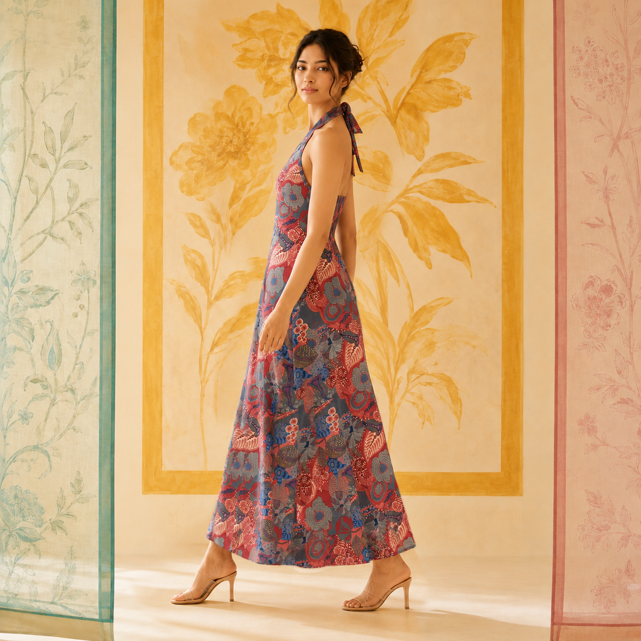 Multicolored Abstract Halter Neck Dress