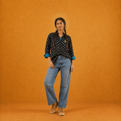 Black Bandhani Hand-Embroidered Shirt