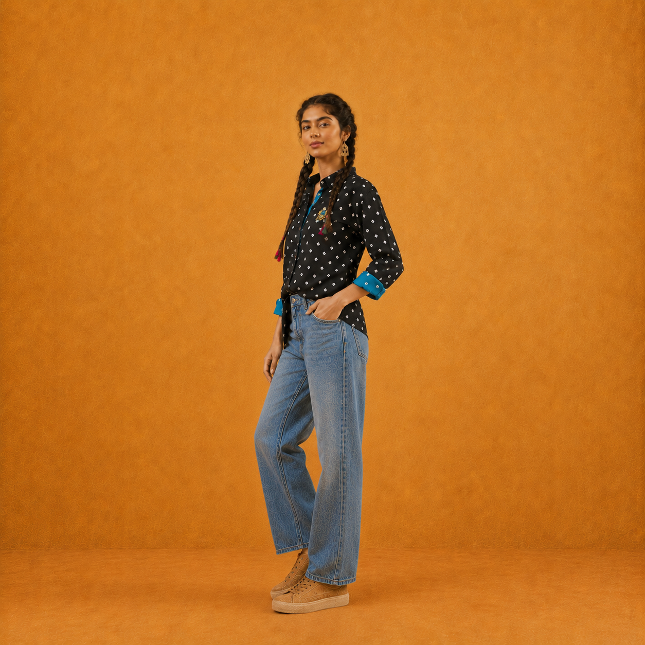 Black Bandhani Hand-Embroidered Shirt