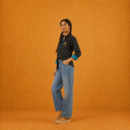 Black Bandhani Hand-Embroidered Shirt