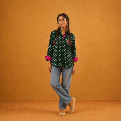 Green Bandhani Hand-Embroidered Shirt
