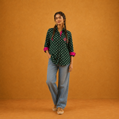 Green Bandhani Hand-Embroidered Shirt