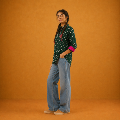 Green Bandhani Hand-Embroidered Shirt