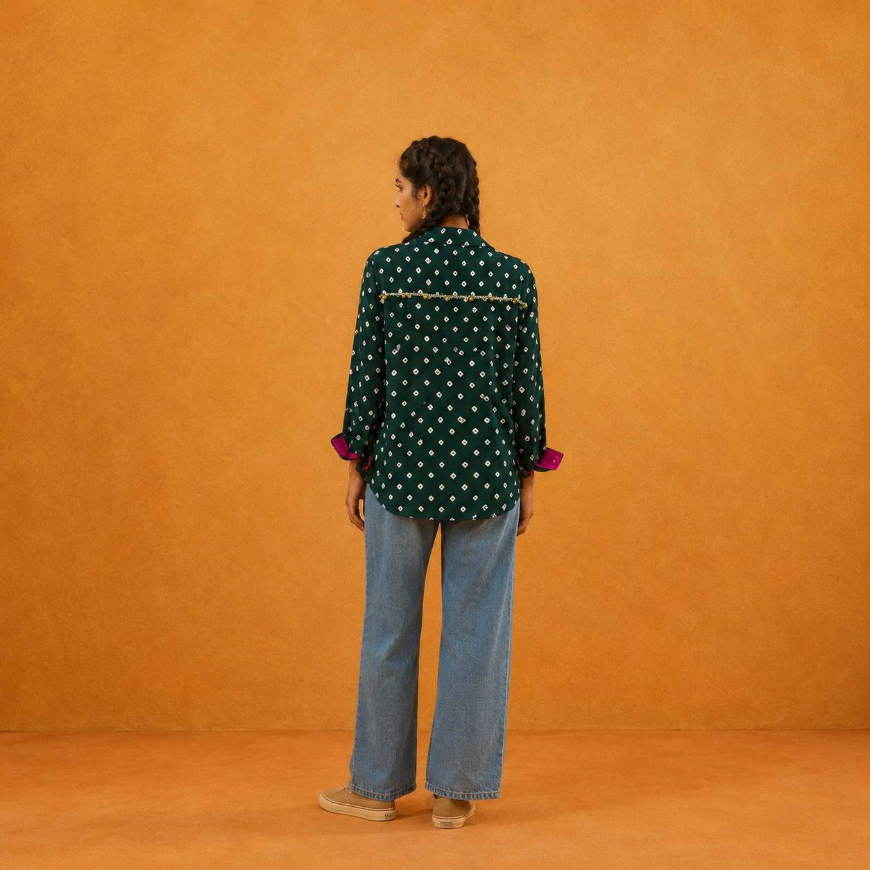 Green Bandhani Hand-Embroidered Shirt