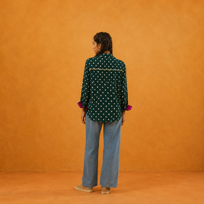 Green Bandhani Hand-Embroidered Shirt