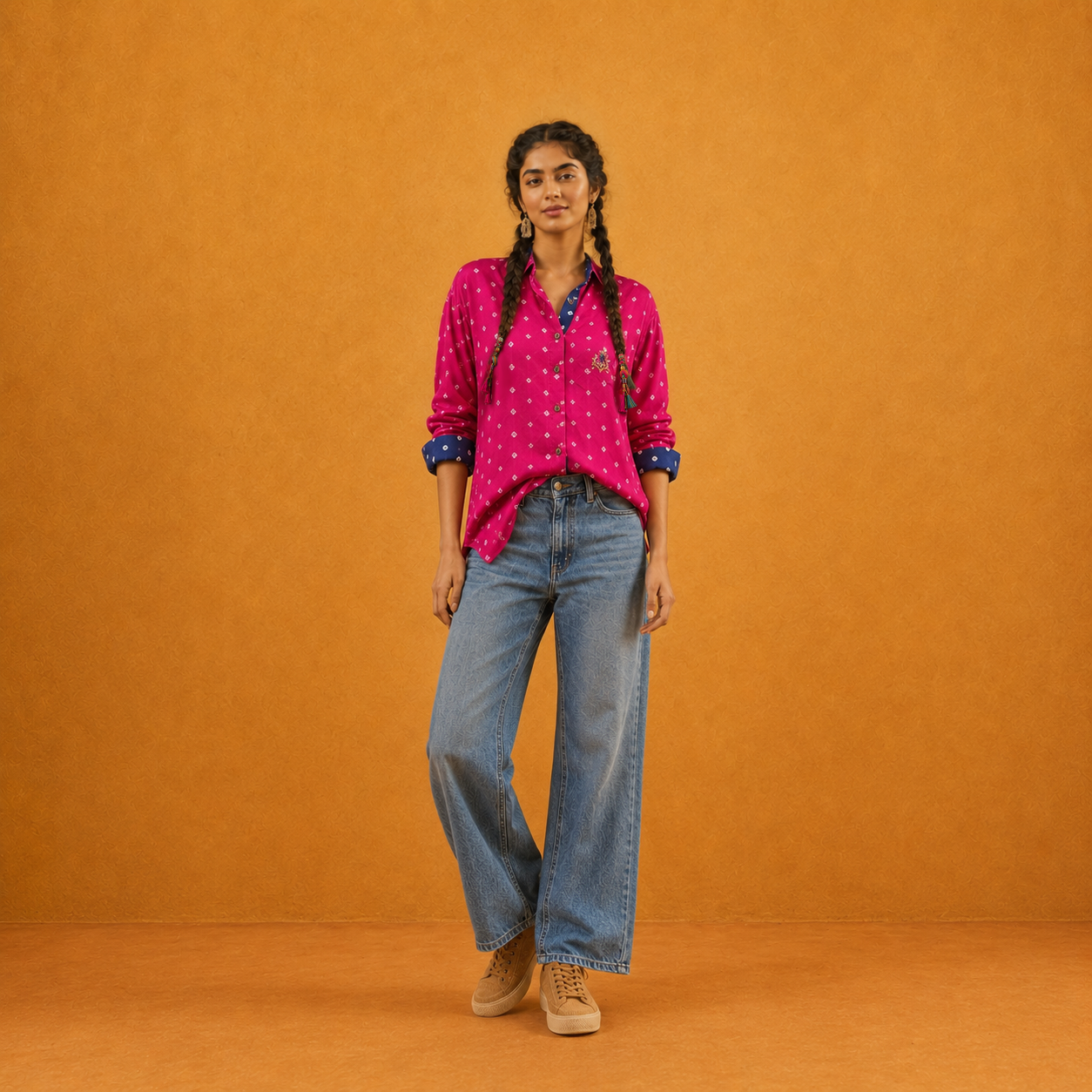Fuchsia Bandhani Hand-Embroidered Shirt
