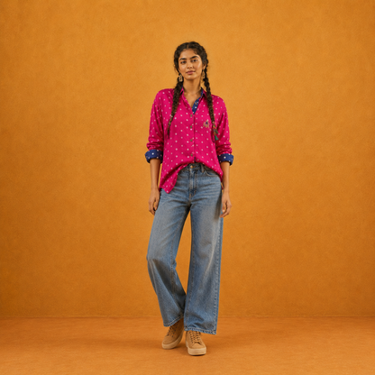 Fuchsia Bandhani Hand-Embroidered Shirt