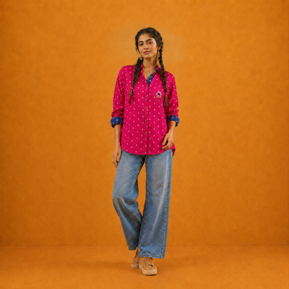 Fuchsia Bandhani Hand-Embroidered Shirt