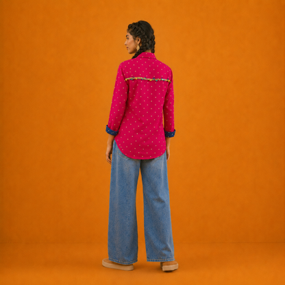 Fuchsia Bandhani Hand-Embroidered Shirt