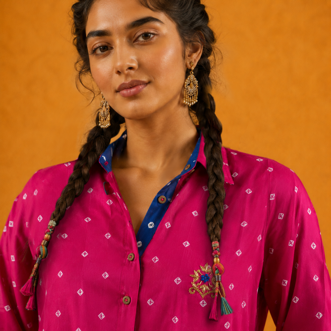 Fuchsia Bandhani Hand-Embroidered Shirt
