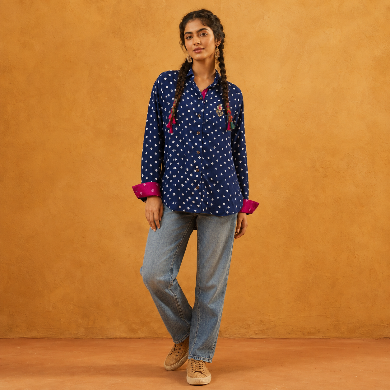 Royal Blue Bandhani Hand-Embroidered Shirt