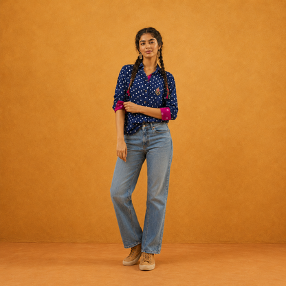 Royal Blue Bandhani Hand-Embroidered Shirt