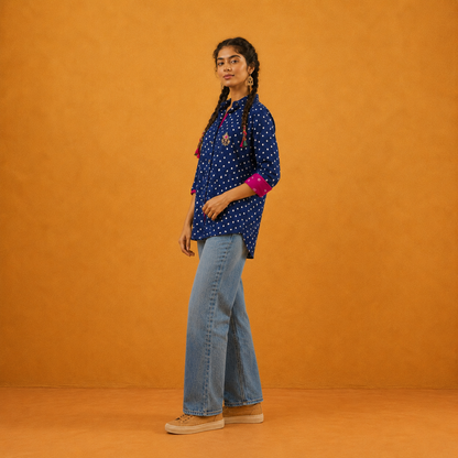 Royal Blue Bandhani Hand-Embroidered Shirt