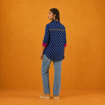 Royal Blue Bandhani Hand-Embroidered Shirt