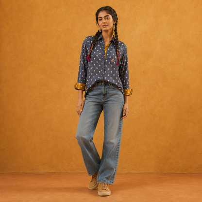 Grey Bandhani Hand-Embroidered Shirt