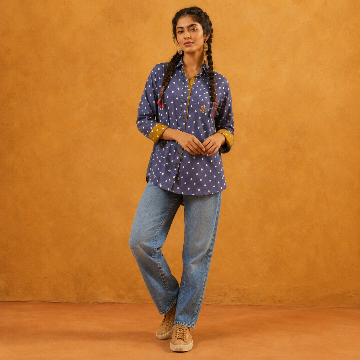 Grey Bandhani Hand-Embroidered Shirt