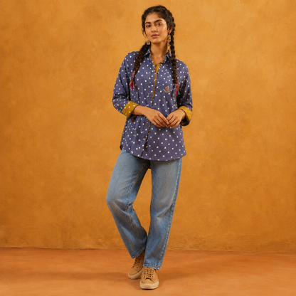 Grey Bandhani Hand-Embroidered Shirt
