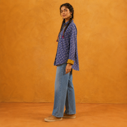 Grey Bandhani Hand-Embroidered Shirt