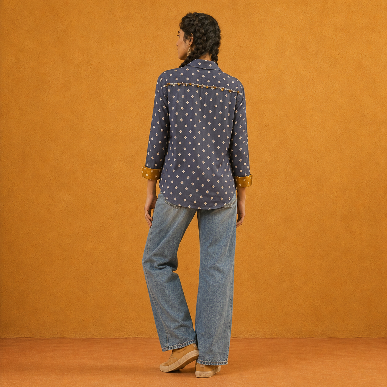 Grey Bandhani Hand-Embroidered Shirt