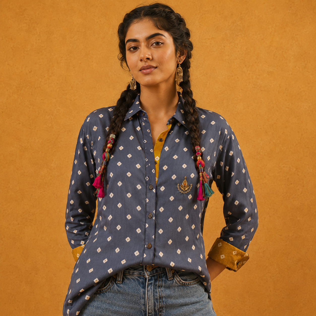 Grey Bandhani Hand-Embroidered Shirt