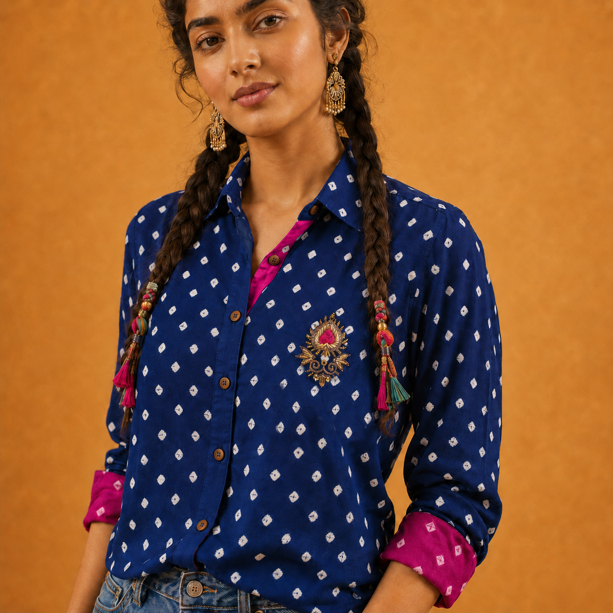 Royal Blue Bandhani Hand-Embroidered Shirt