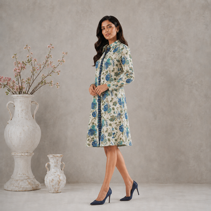 Blue Flax Printed Shirt dress with Pockets