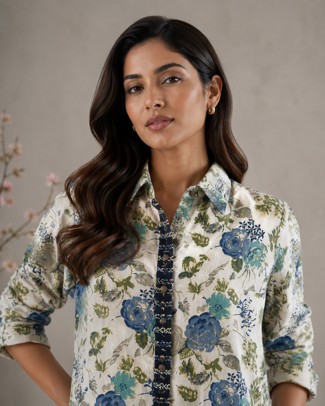 Blue Flax Printed Shirt dress with Pockets
