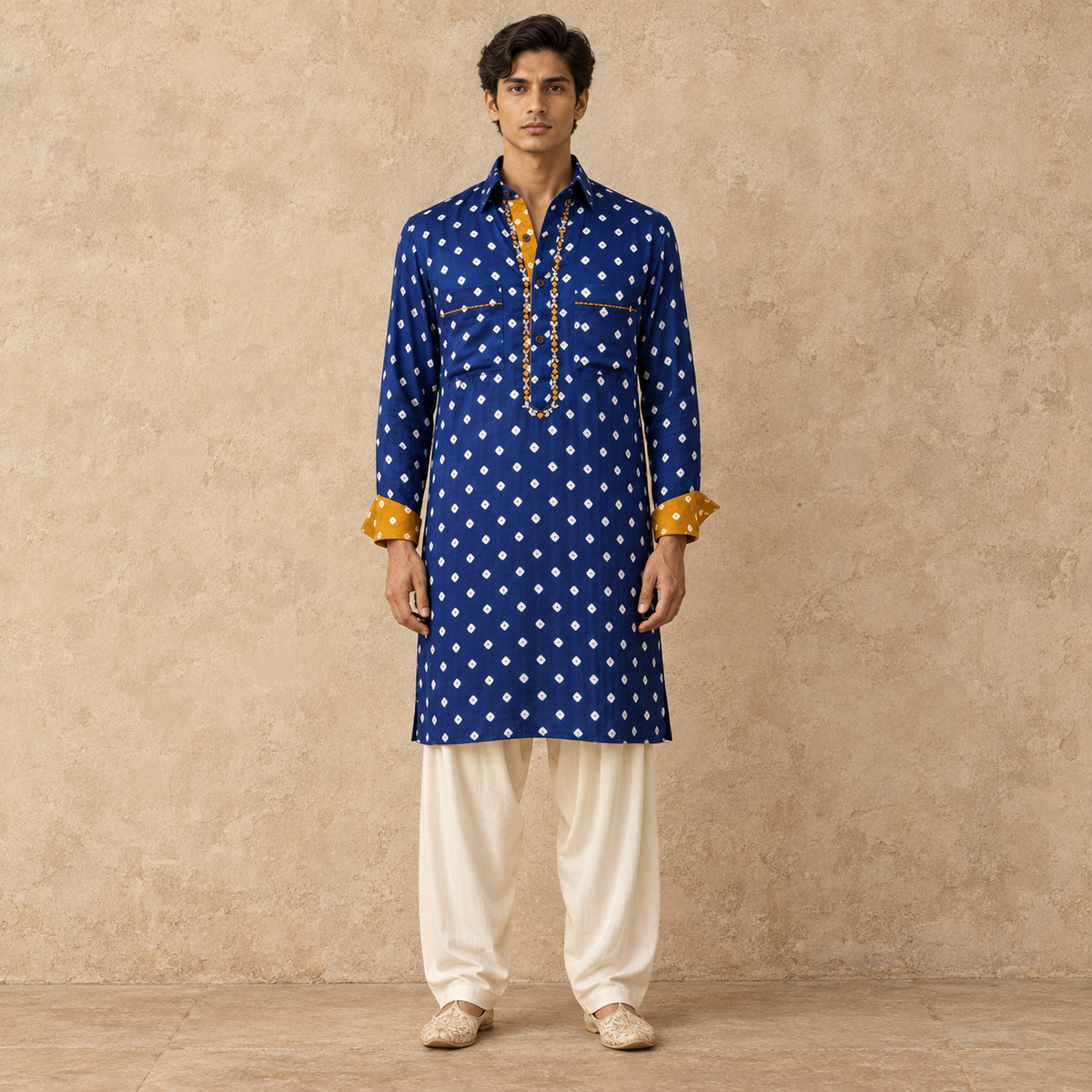 Blue Bandhani Hand Embroidered Kurta