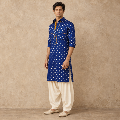 Blue Bandhani Hand Embroidered Kurta