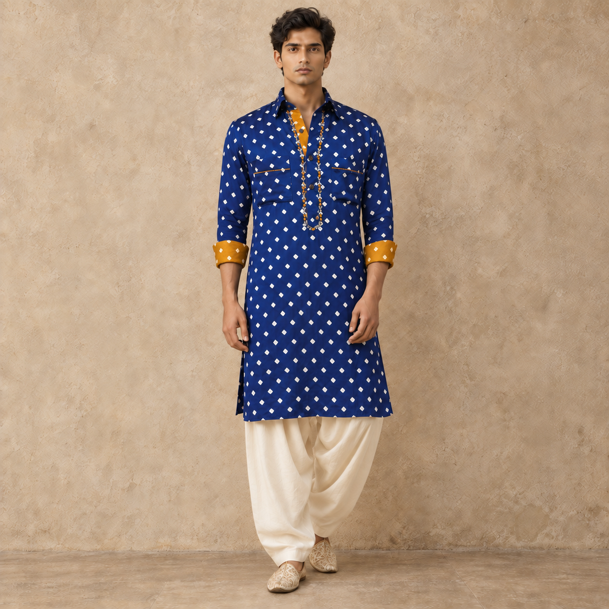 Blue Bandhani Hand Embroidered Kurta