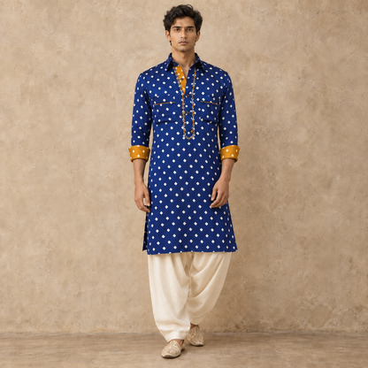 Blue Bandhani Hand Embroidered Kurta