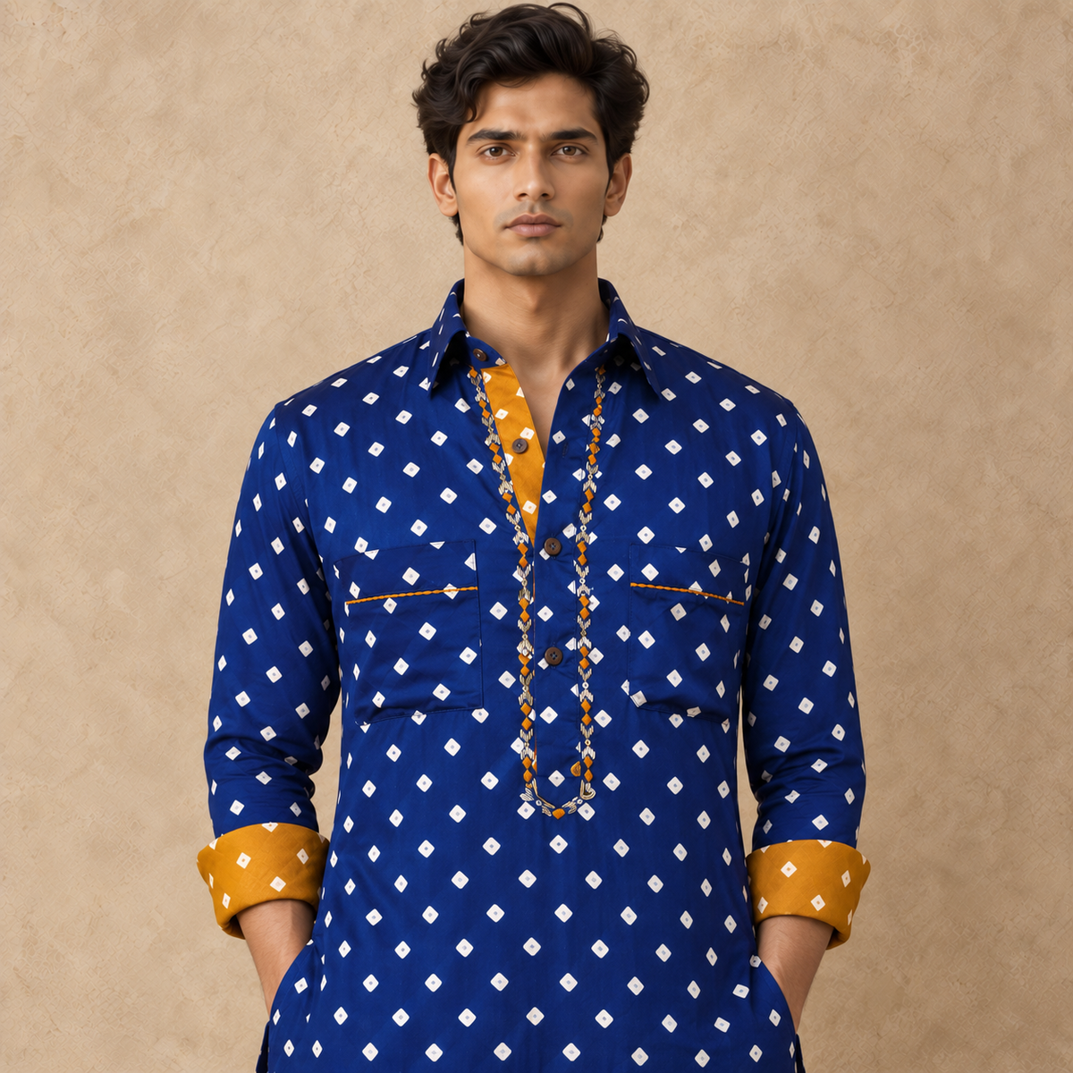 Blue Bandhani Hand Embroidered Kurta