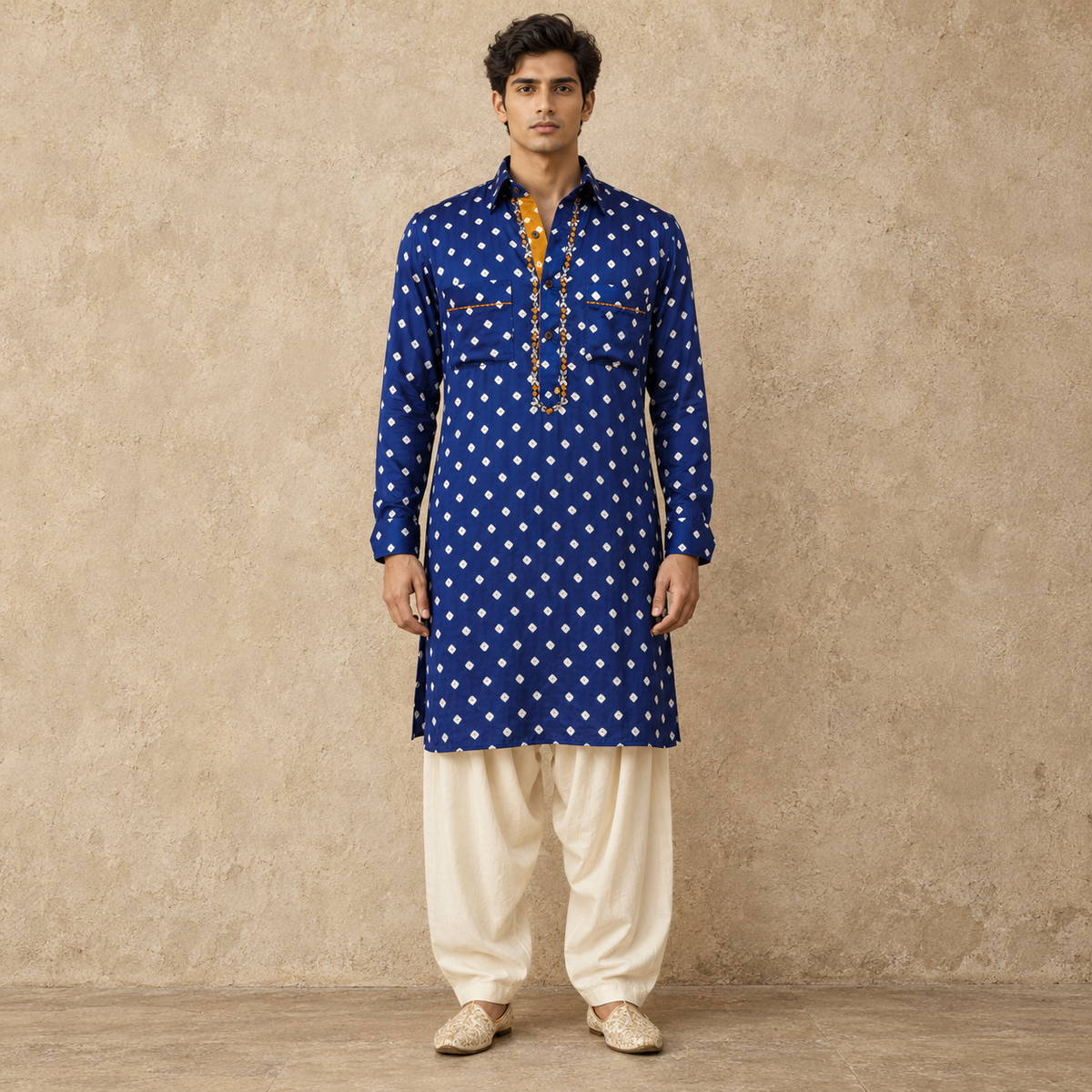 Blue Bandhani Hand Embroidered Kurta