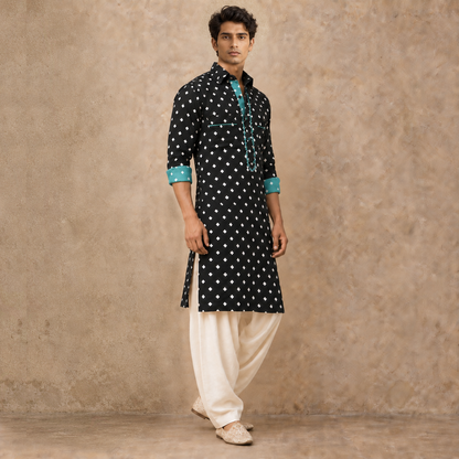 Black Bandhani Hand Embroidered Kurta