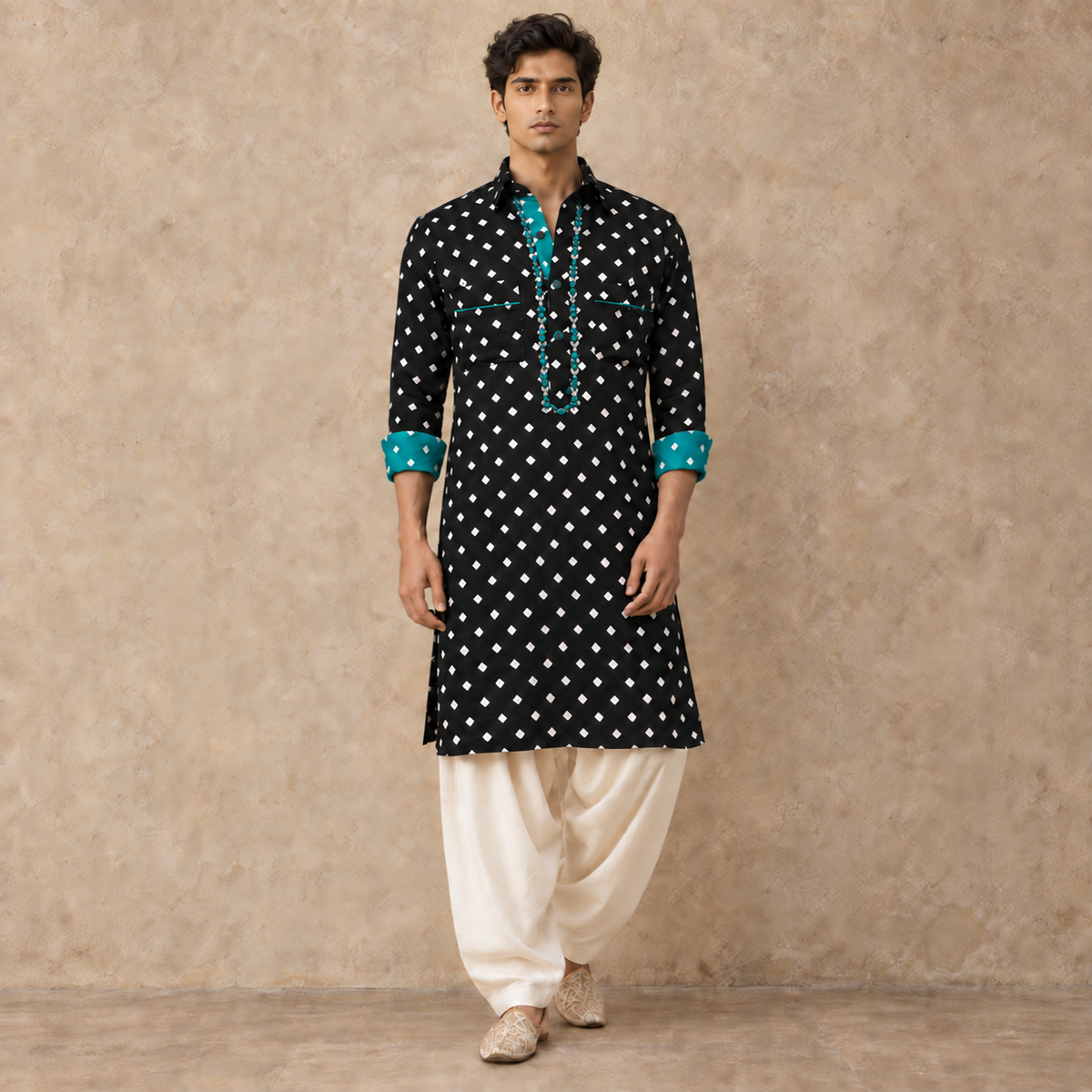 Black Bandhani Hand Embroidered Kurta